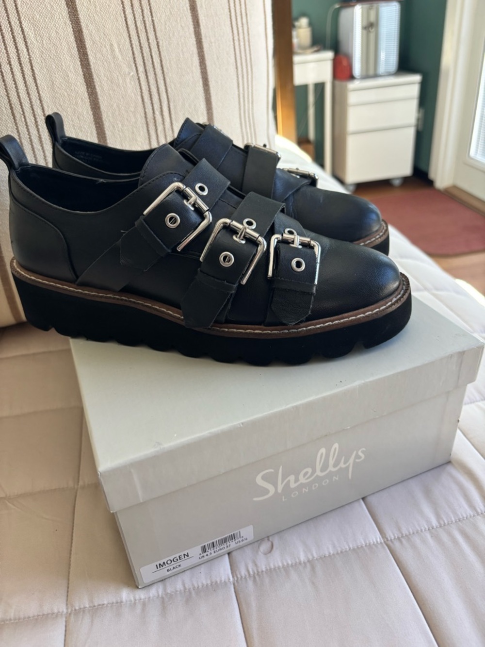 Shellys London Woman Black Imogen Triple-Buckle Platform Loafer